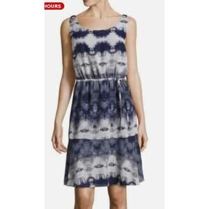 Libby Edelman Blue & White Tie Dye Textured Sleeveless  Mini sheath Dress XS